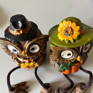 Charming Owl Figurines with Hats